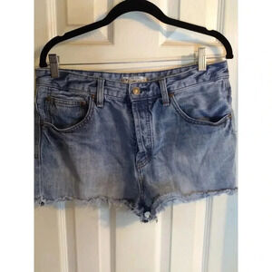 We The Free People Raw Hem Button Fly Blue Denim Jean Shorts Women's 30